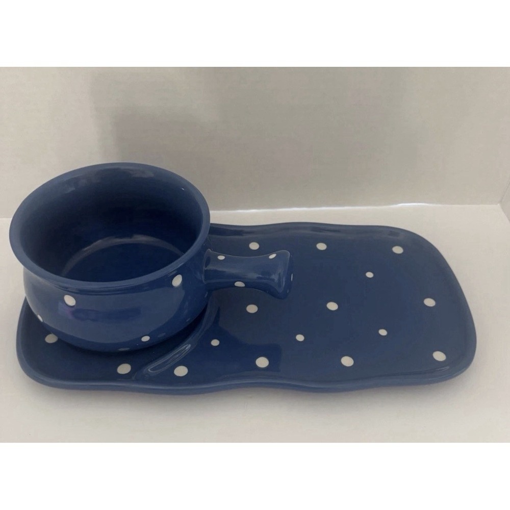 Temp-tations Blue Polka Dot‎ Soup Bowl & Tray Set New In Box